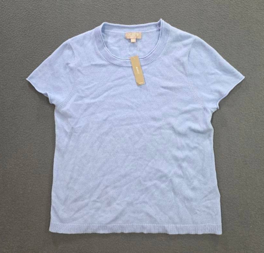 J.Crew 100% Cashmere Rolled Edge Short Sleeve Sweater Tee Blue L A010972